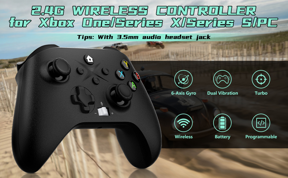 Xbox Controller Wireless for Xbox One, Xbox One S/X, Xbox Series X/S, PC  Windows, 2.4GHz Adapter Wireless Gamepad Built-in 650mAh Rechargeable  Battery, with Turbo Function and Adjustable Volume 