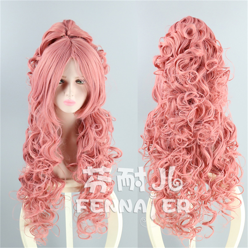 Girl Anime Smoke Pink Curly Hair Single Horsetail Cosplay Wigs