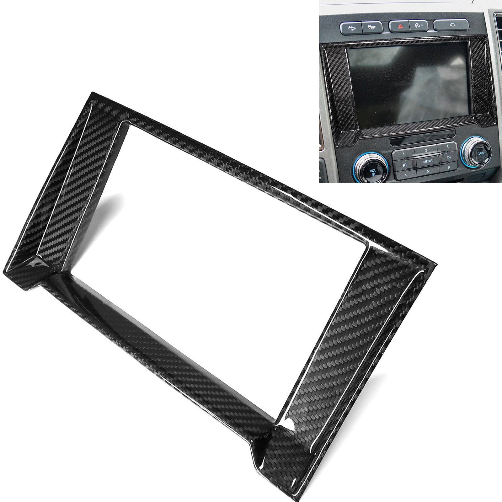 Carbon Fiber GPS Radio Frame Cover Trim For Ford F-150 2015-2020 – Gloss Black