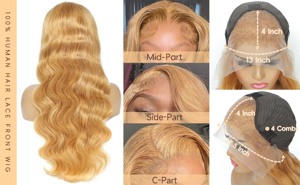 Honey Blonde HD Lace Front Wig Human Hair Pre Plucked Body Wave