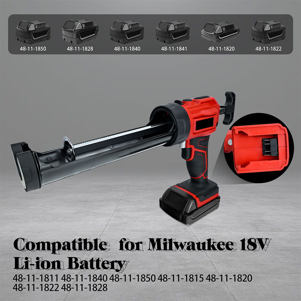 Cordless Caulking Gun For Milwaukee 18V Batteries – No-Drip, LED Light, 4-Speed Adjustable, 10oz/300ml – Perfect Sealing Tool For Windows, Doors, Floors & Walls