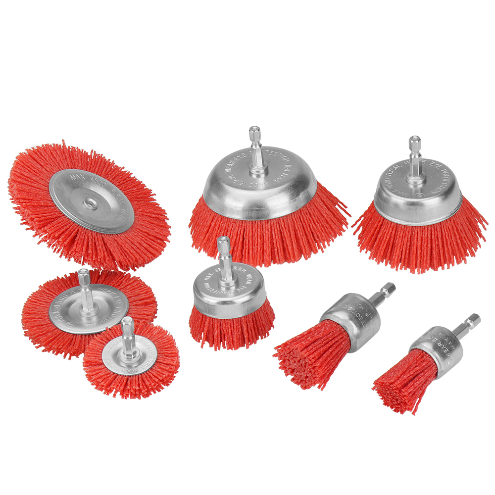 Swpeet 6Pcs Nylon Filament Abrasive Wire Brush Wheel & Cup Brush Set with  1/4 Inch Shank, 6 Sizes Nylon Drill Brush Set Perfect for Removal of