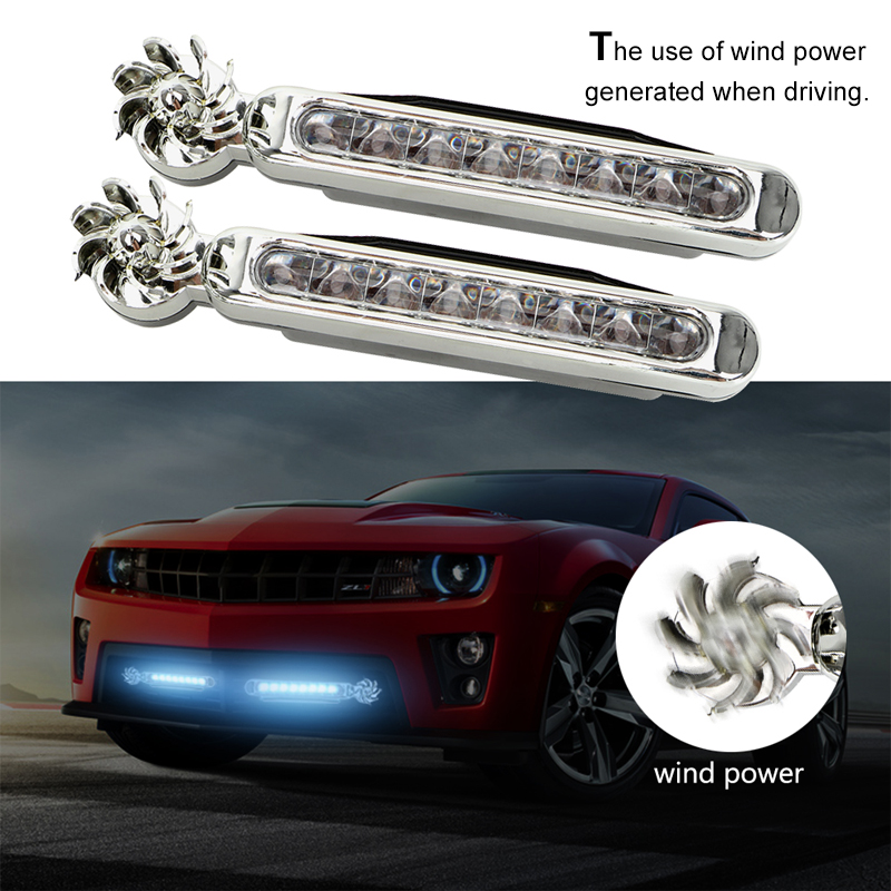 2pcs 8 LED Waterproof Car Daytime Running Light DRL Wind Turbine Powered Fog Day Driving Lamp