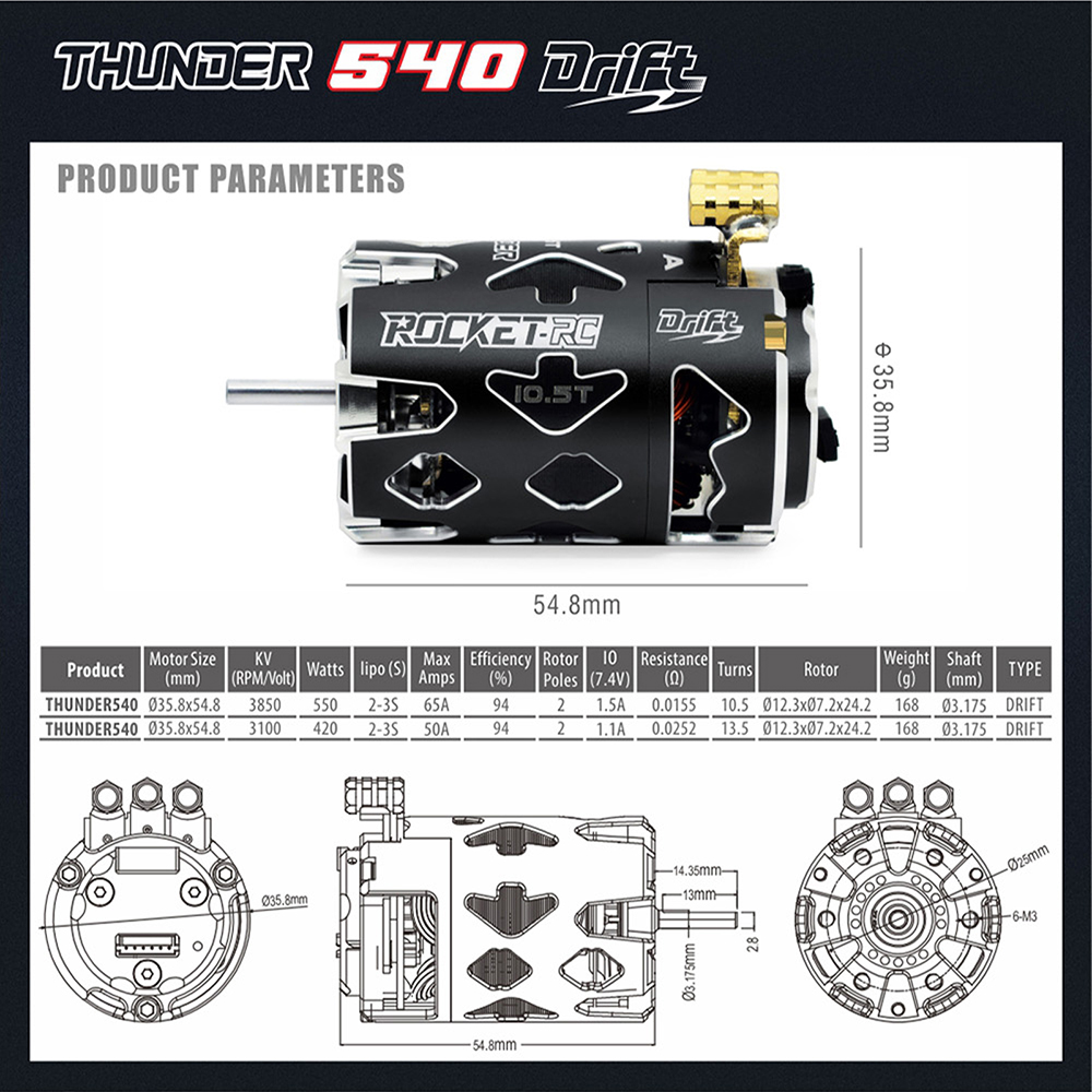Rocket-RC Thunder 540 Sensored Brushless Motor 10.5 /13.5T