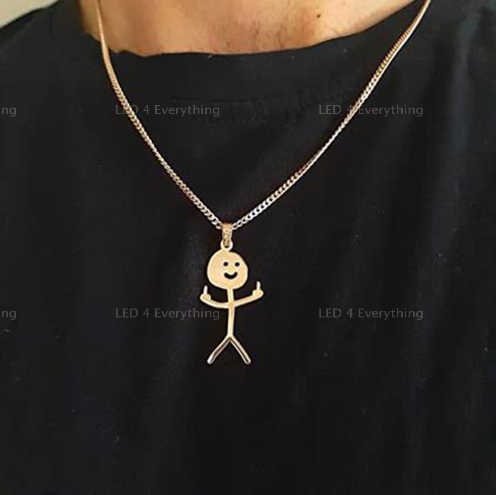 Funny Smiley Middle Finger Necklace – Silver Doodle Pendant Necklace, Edgy Gesture Jewelry Gift For Men & Women - View #4