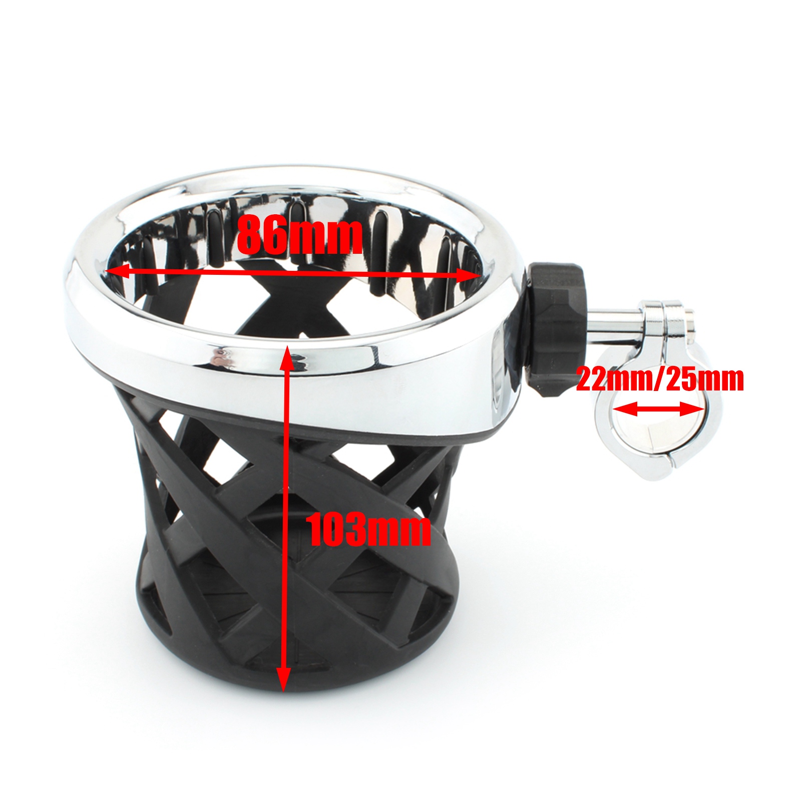 RUNNING PANTHER Motorcycle Handlebar Drink Cup Holder Plated and Rubber Chrome/Black Mount for Harley Davidson Passenger Water Bottle Holder with Mesh