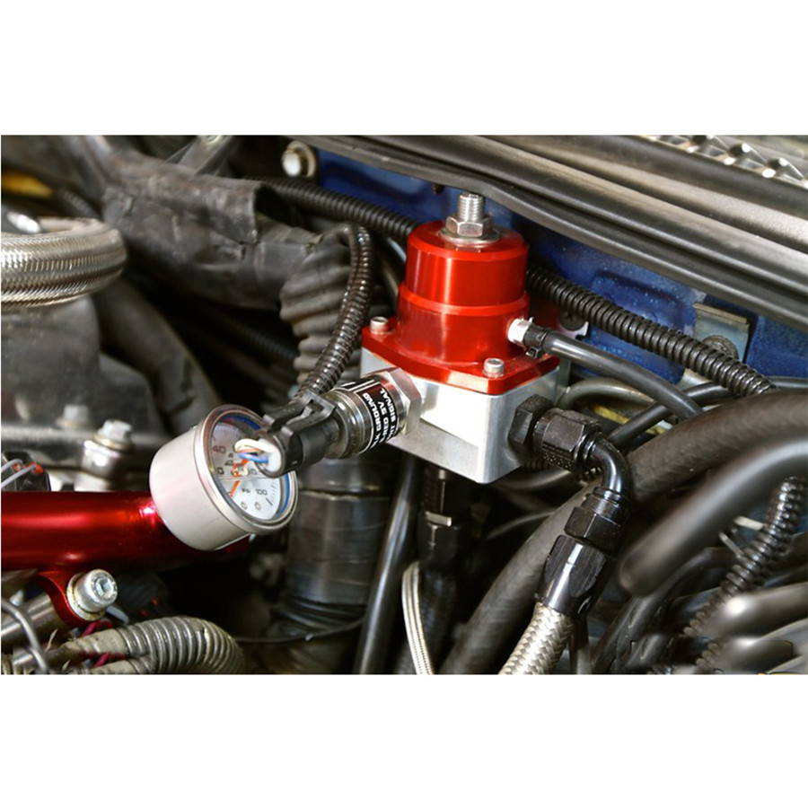 160psi Adjustable Aluminum Fuel Pressure Regulator+Oil Filled Gauge Red.