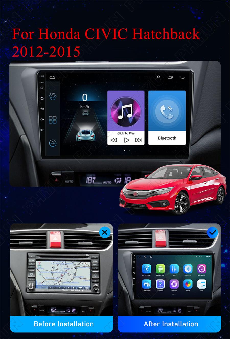 For Honda Civic Hatchback 2012-15 LHD 9 Android 10.1 FM Stereo Radio  Navigation 