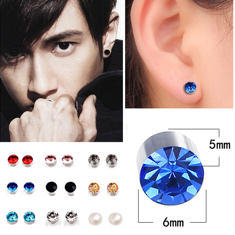 12Pair Crystal Men Women Non Piercing Ear Stud Clip On Magnetic Earrings 4mm