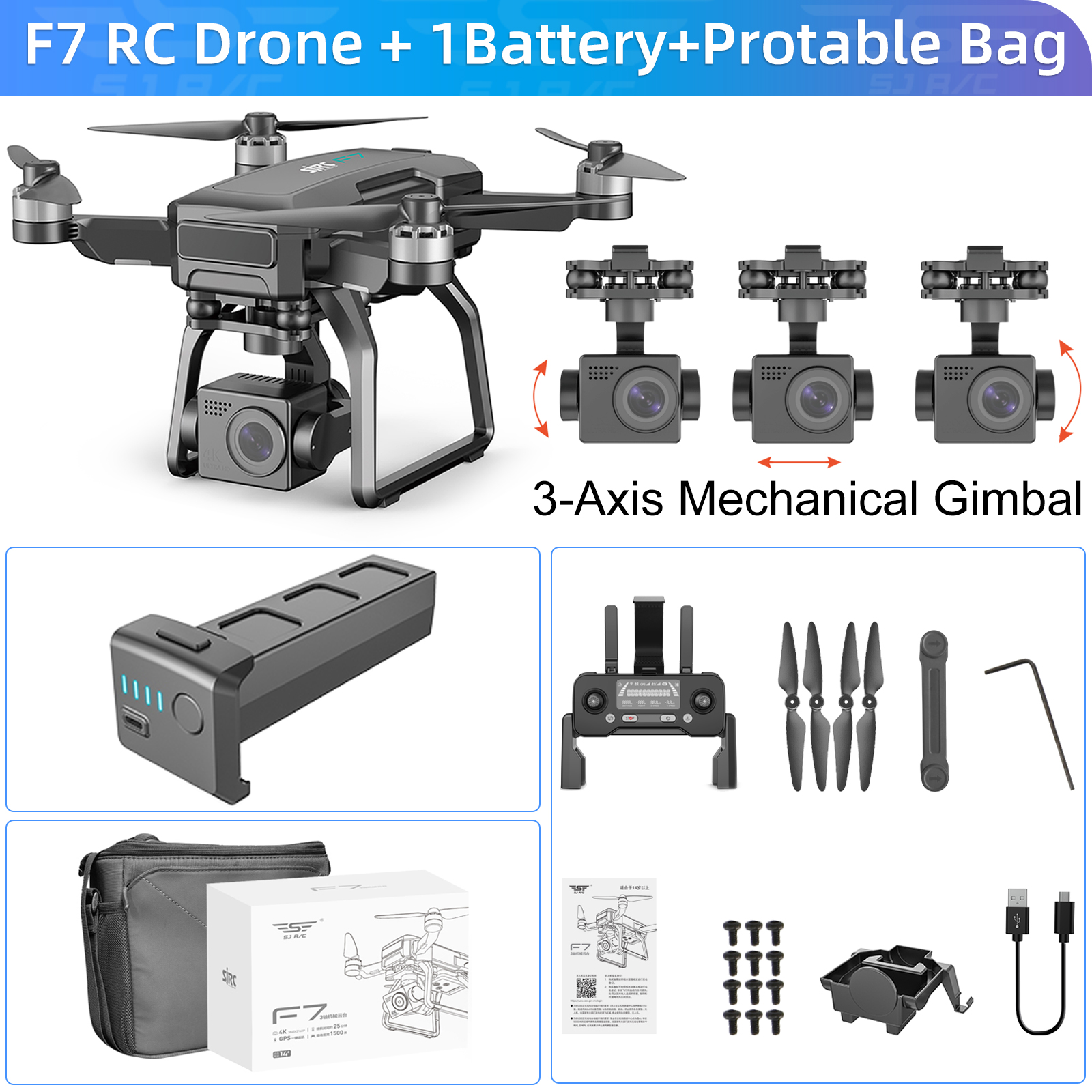 SJRC F7 4K PRO 5G WIFI 3KM FPV Drone GPS 4K HD Camera 3-Axis