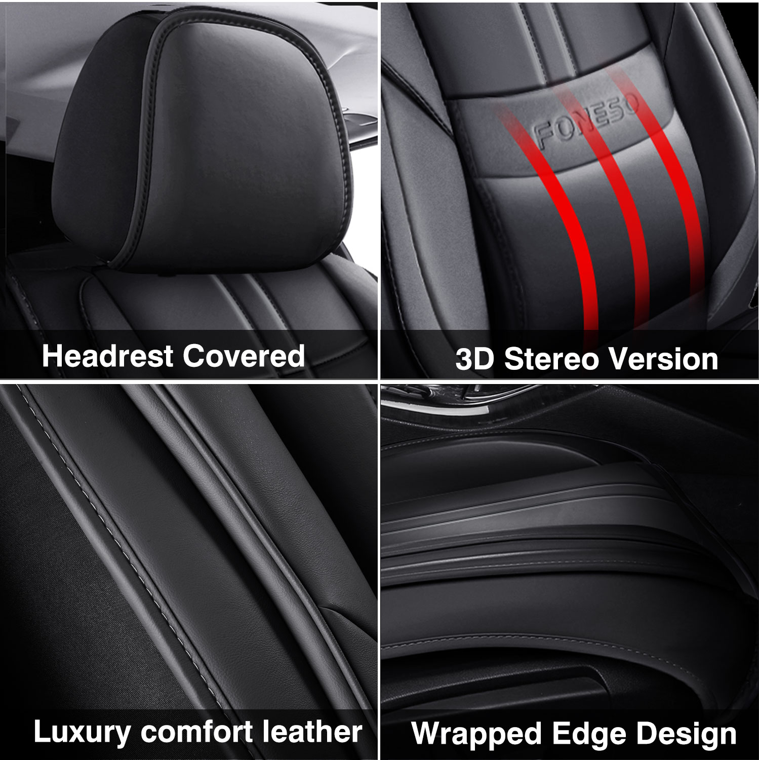 QUYDDC Universal 2 Front Seats Car Seat Cover, Fit for Most Cars, Nappa Leather Car Seat Cushion Super Breathable, Storage Bags, All Season, Car Seat