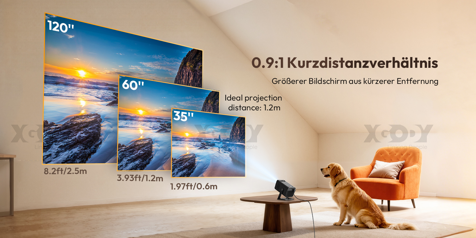 Adjustable stand and 180° flexible projection angle of the projector.