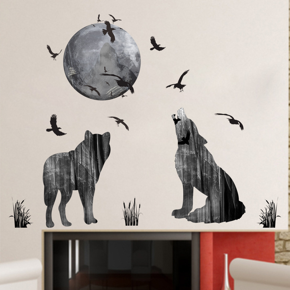 New Howling Wolf And Moon Wall Sticker Decal Art Home Decals Office New Howling Wolf And Moon Wall Sticker Decal Art Home Decals Office Room Decor