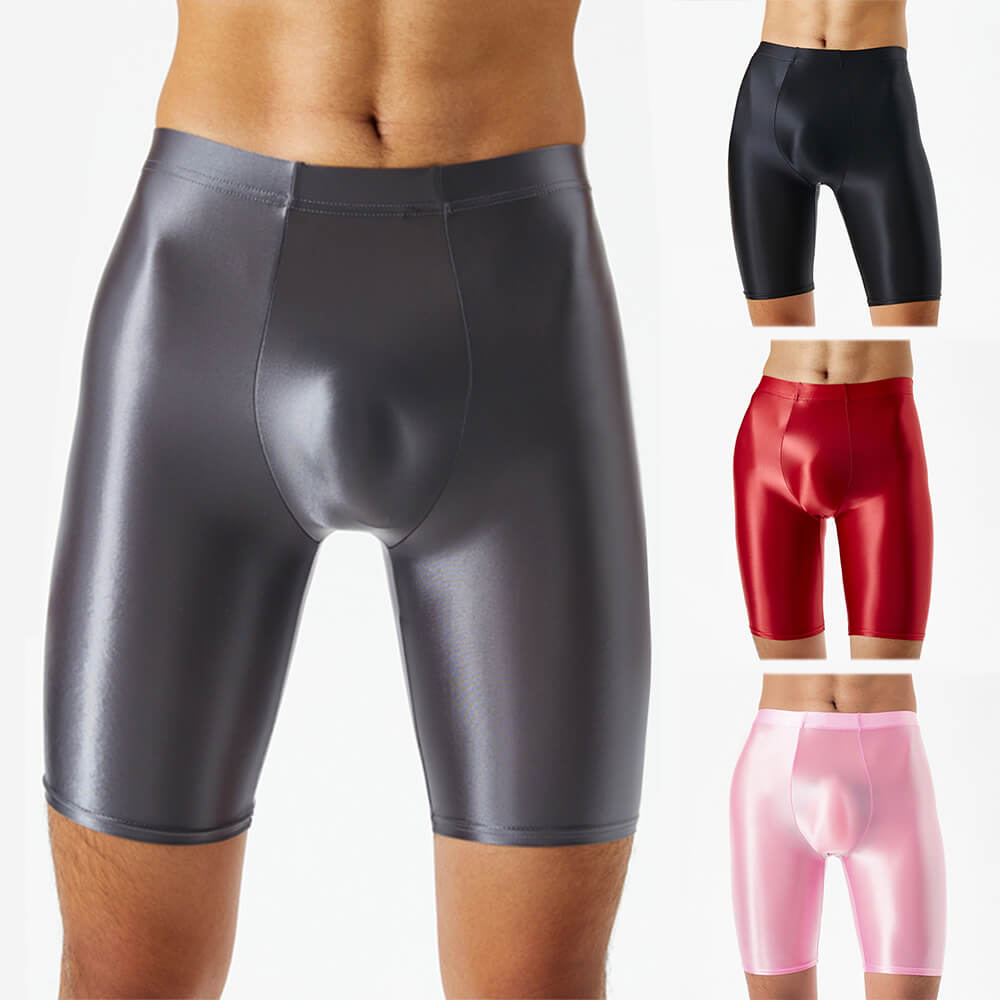 Solid Color Boxer Briefs Oil Shiny Glossy Gym Shorts Leggings Trunks High  Waist Elastic Seamless Boxers Panties For Women Men
