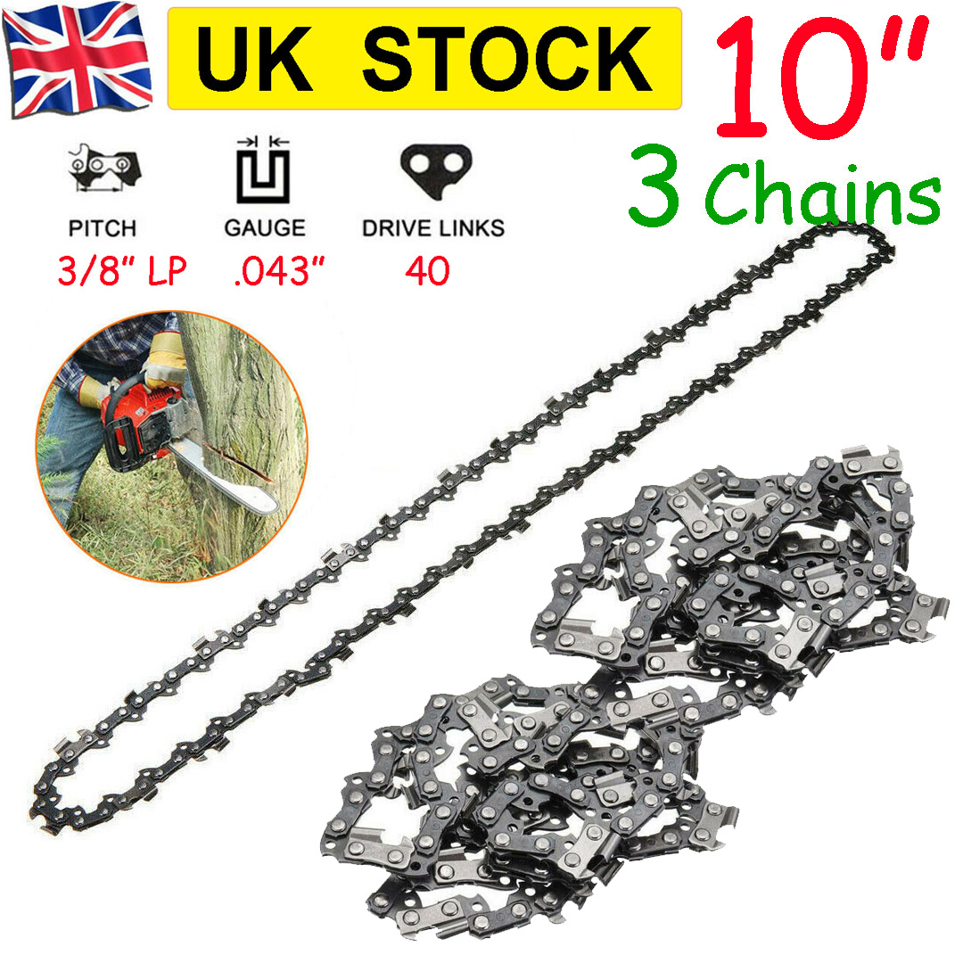 3x 10" Inch Chainsaw Chain Blade Pitch 3/8" 0.043 Gauge 40 Drive Links