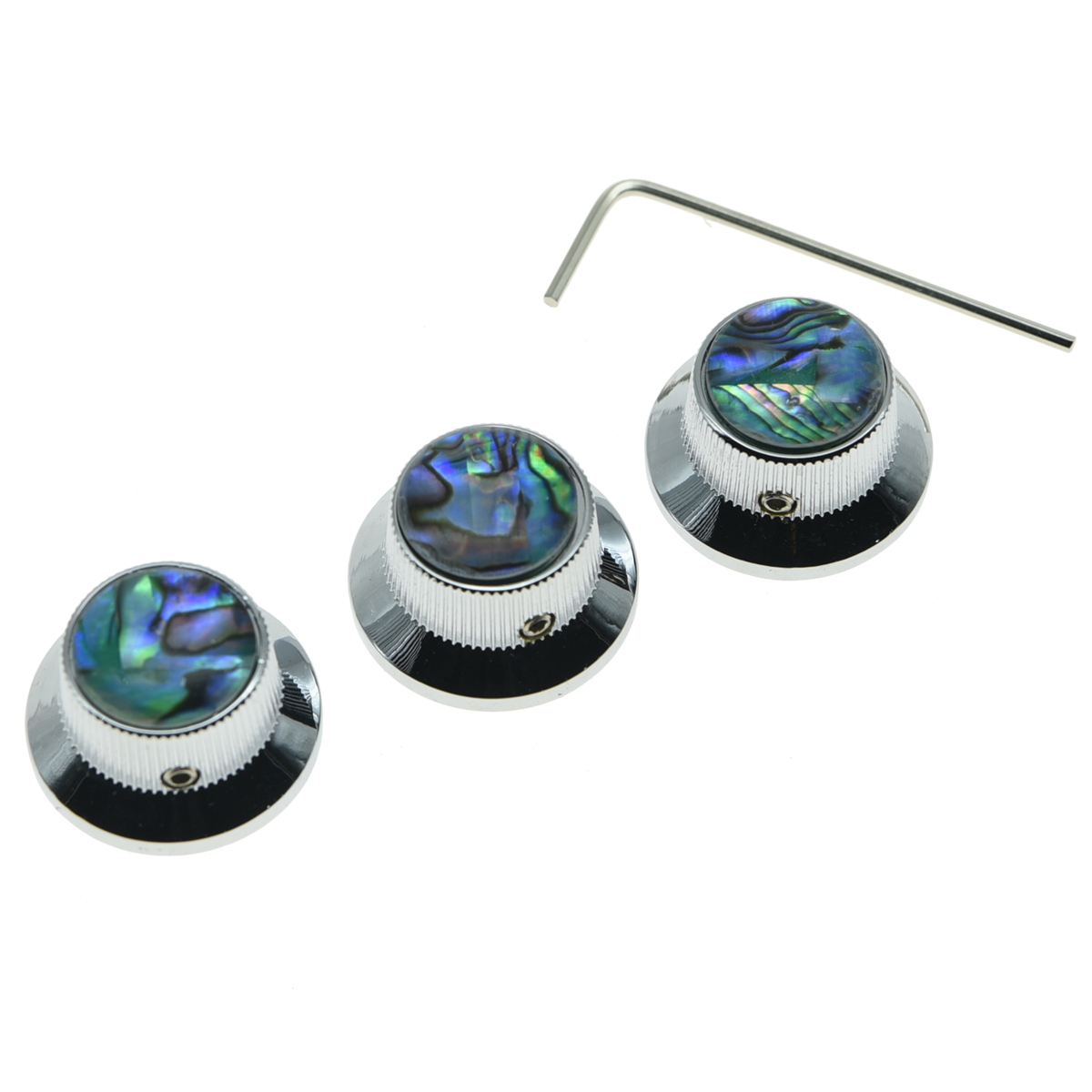 Set of 3 Chrome Abalone Top Strat Guitar Metal Knobs for 6mm Pots w