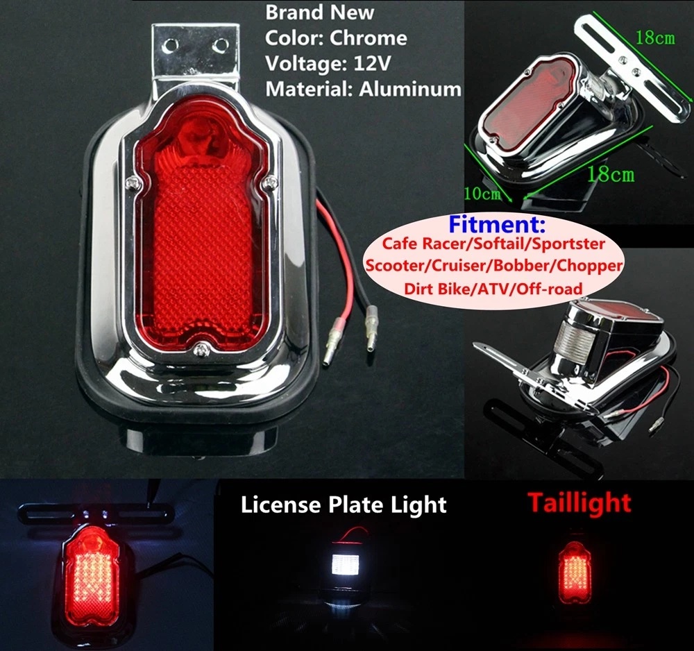 Tombstone Rear Brake Light / Tail Signal – Metal Chrome For Harley FL / FLSTN, HTTMT