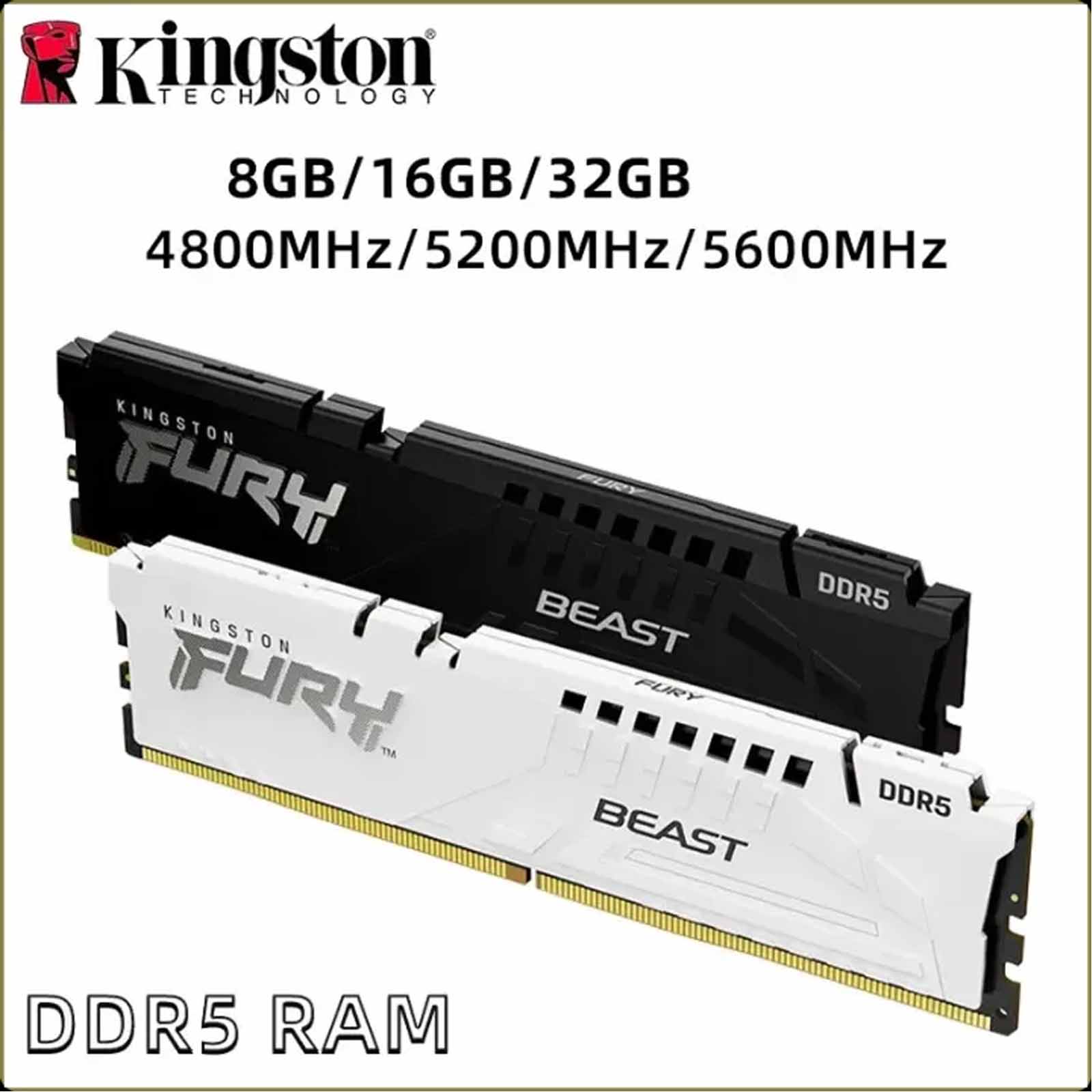 Kingston FURY Beast DDR5 RAM 8GB 16GB 32GB 4800 5200 5600 Desktop 