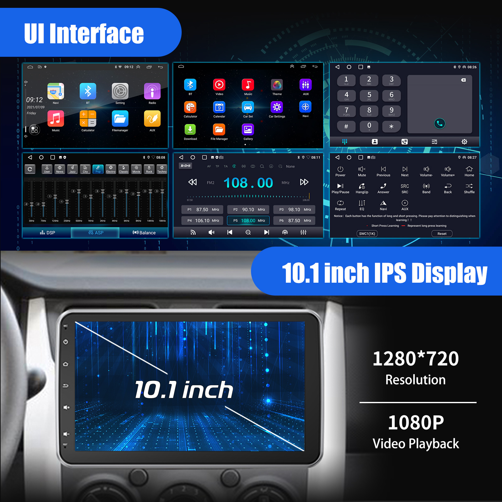 ESSGOO 10.1" Rotatable 1 DIN Android 14 Car Stereo – 4+64GB, Wireless Carplay, GPS, RDS, 4-Channel