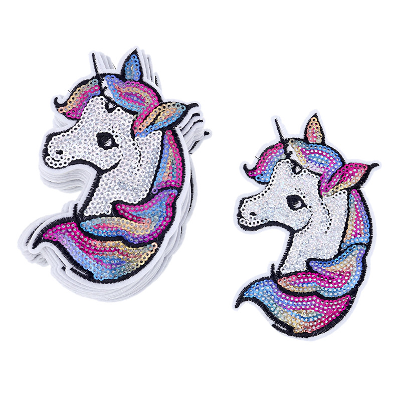 20x Pailletten Einhorn Bestickt Patch Applikation Aufbügler Aufnäher Nähen Chic