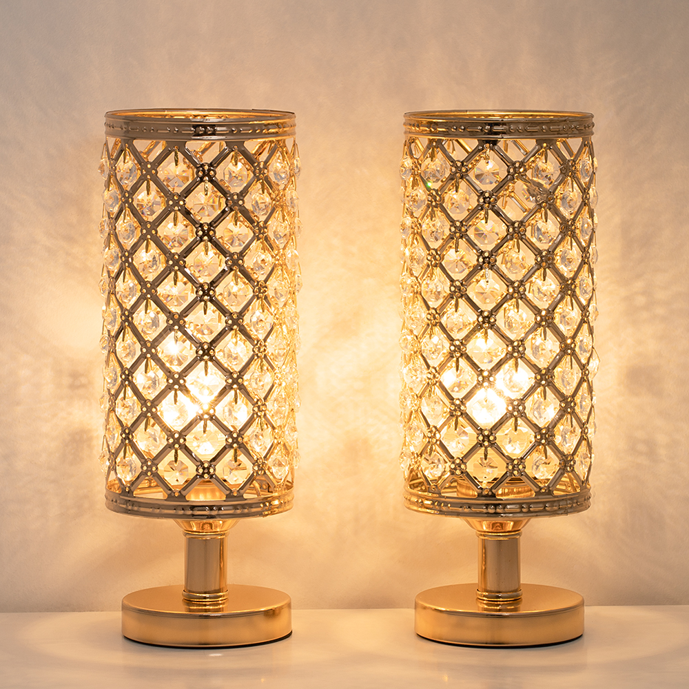 Crystal Bedside Table Lamp Set with Beaded Lamp Shade ...