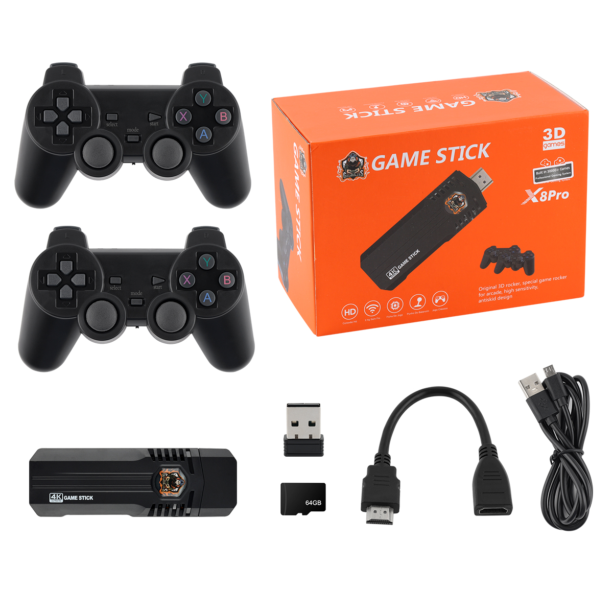 4K Retro Game Console Plug&Play 30000+ Video Game Stick +2x