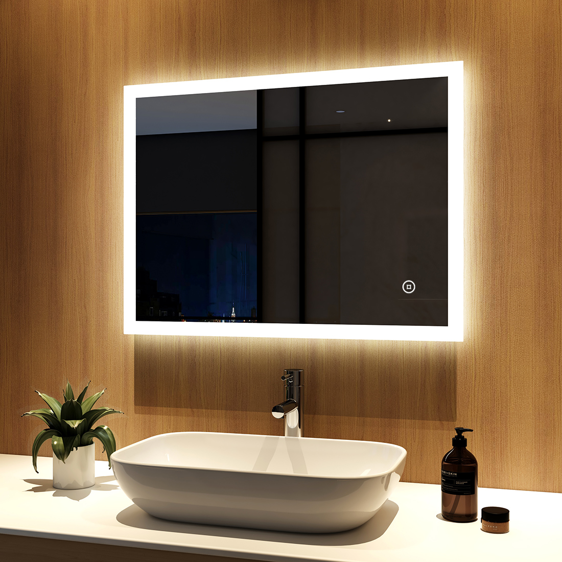 Led Badspiegel mit Beleuchtung Touch Uhr Bluetooth Badezimmerspiegel  80×60cm