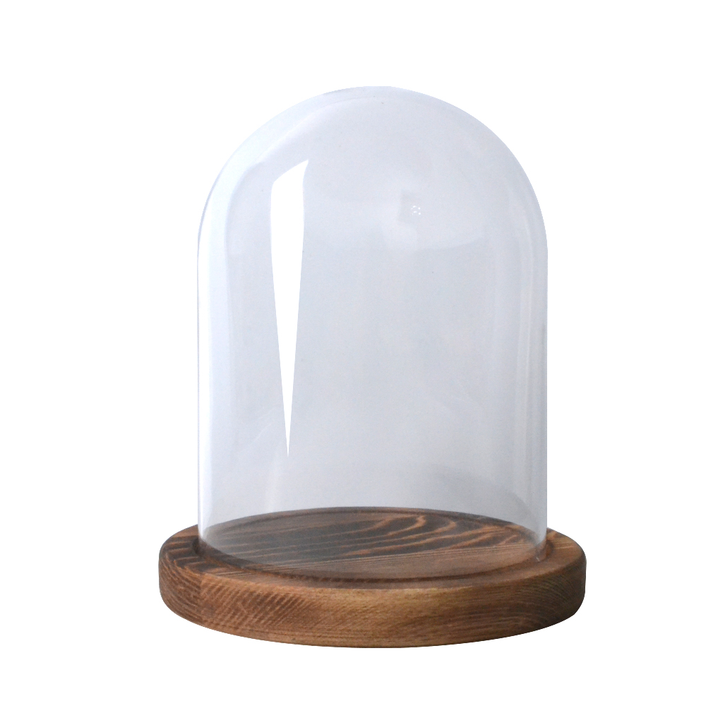 Glazen koepel met houten basis 10cm, h10cm - 1 st