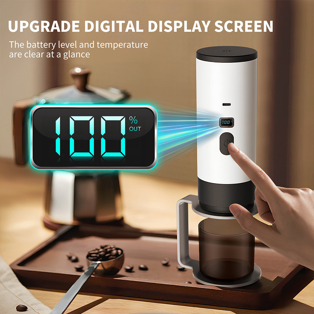 ICARE 2-in-1 Draagbare Koffiezetapparaat, Compatibel met NS Capsules en Gemalen Koffie, Zelfverwarmend, USB-C Snelladen, Batterijniveau-indicator, voor Kamperen, Wandelen, Reizen en Campers (Zwart