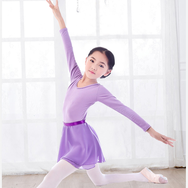 Girls Kids Basic Long Sleeve Leotard Gymnastics Ballet ...