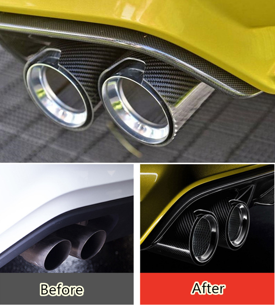 63-81mm Glossy Carbon Fiber Car Exhaust Muffler End Tip Pipe With Logo For BMW
