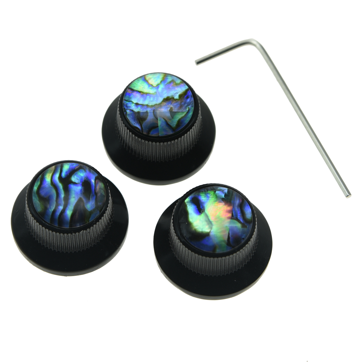 3x Set Screw Abalone Top Black Guitar Knobs Strat Metal Knobs for 6mm