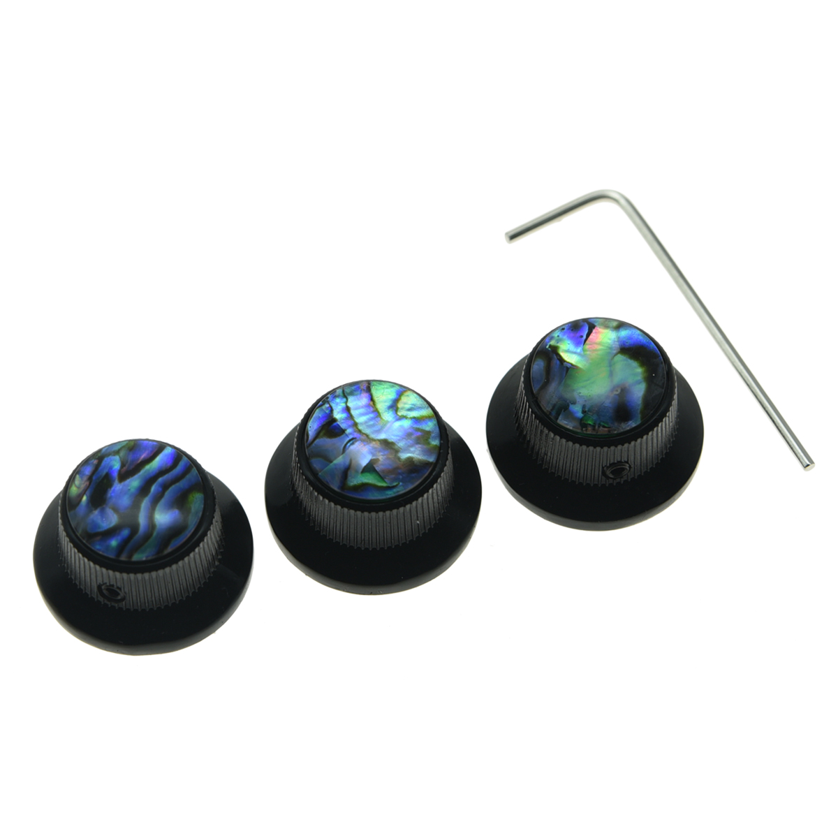 3x Set Screw Abalone Top Black Guitar Knobs Strat Metal Knobs for 6mm