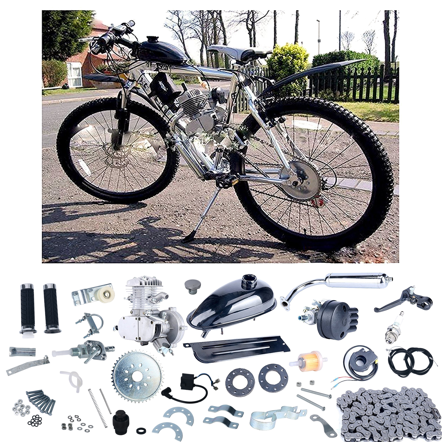 80cc 2-Stroke Bike Engine Gas Motor ONLY For Motorized Bicycle Cycle Bike Black