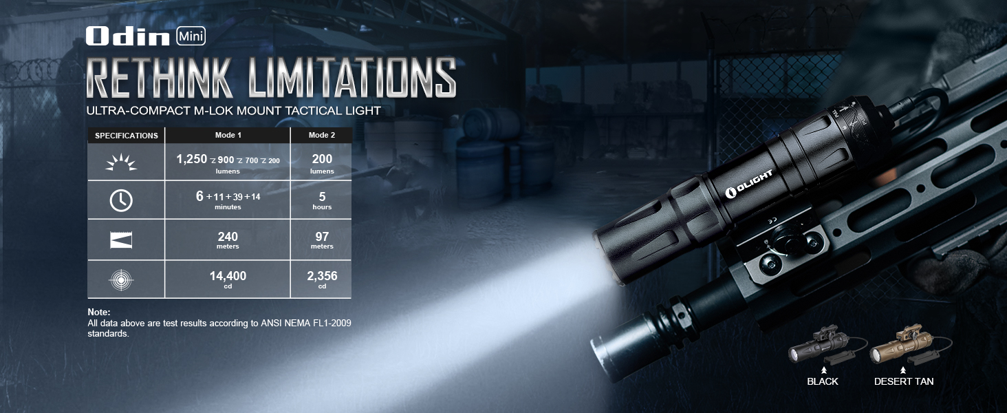 OLIGHT Odin Mini 1250 Lumen M-LOK Rail Mounted Tactical