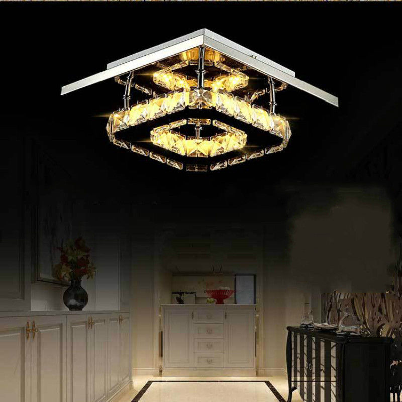 Modern Flush Led Ceiling Light Square Crystal Re Bedroom Fixture Material Crystal Led Stainless Steel Input Voltage 100 240v 50 60hz Light Source Include Or Not Switch Type Wall