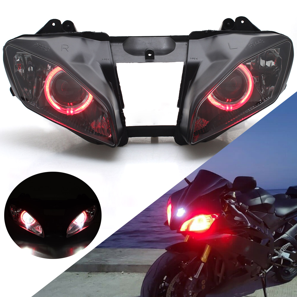 Assembled Full Projector Headlight HID Red Angel Eyes For Yamaha YZF R6  2008-15