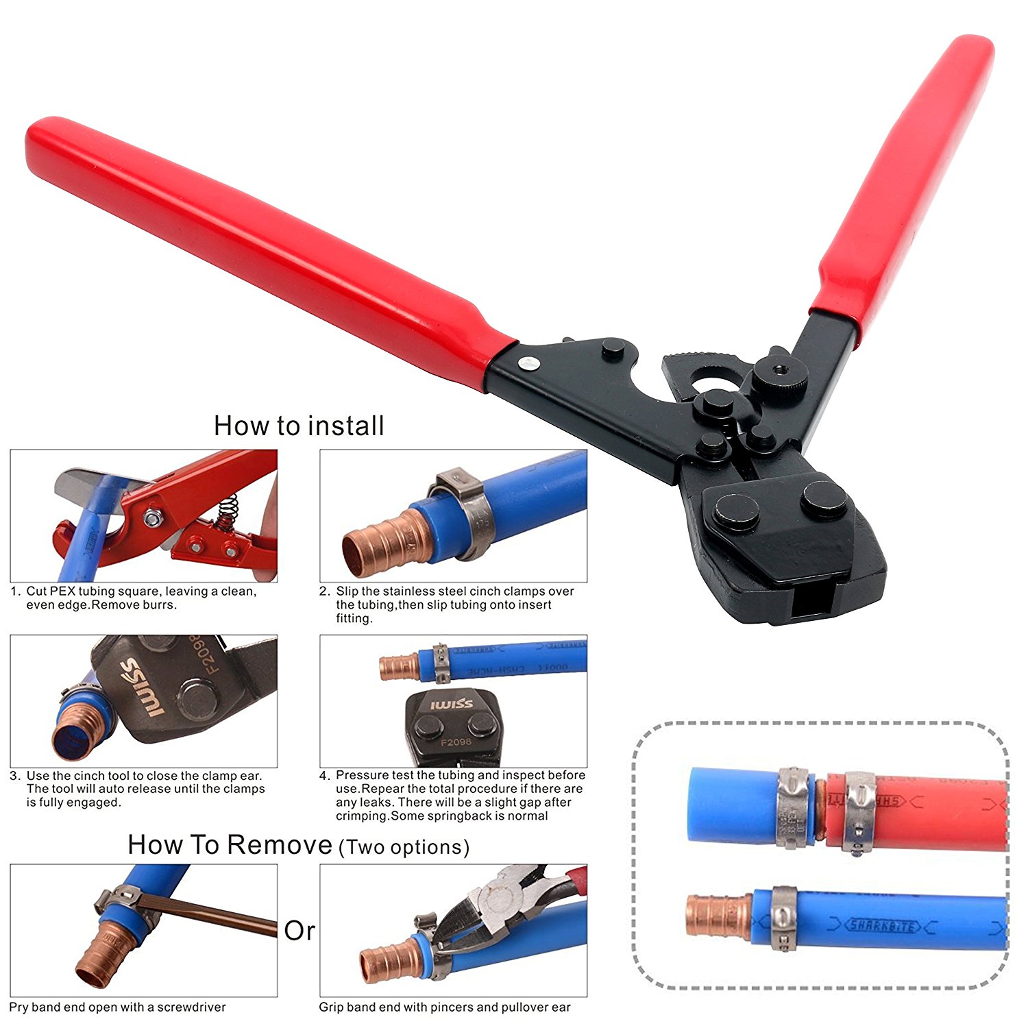 PEX CINCH Crimping Tool Crimper F/Stainless Steel Clamps 3/8" 1" Ship