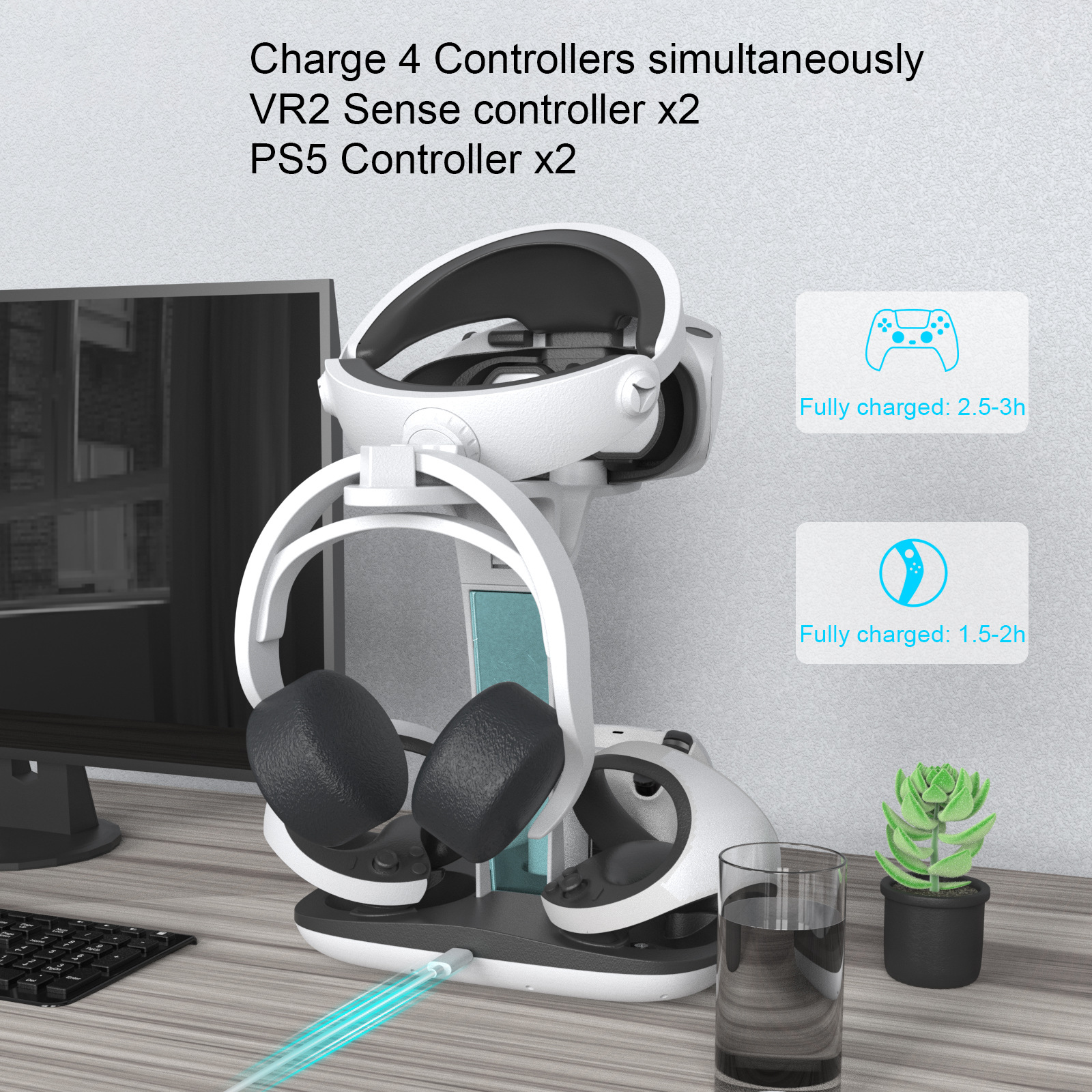 Dock di ricarica per controller PS VR2, base rapida doppia stazione di
