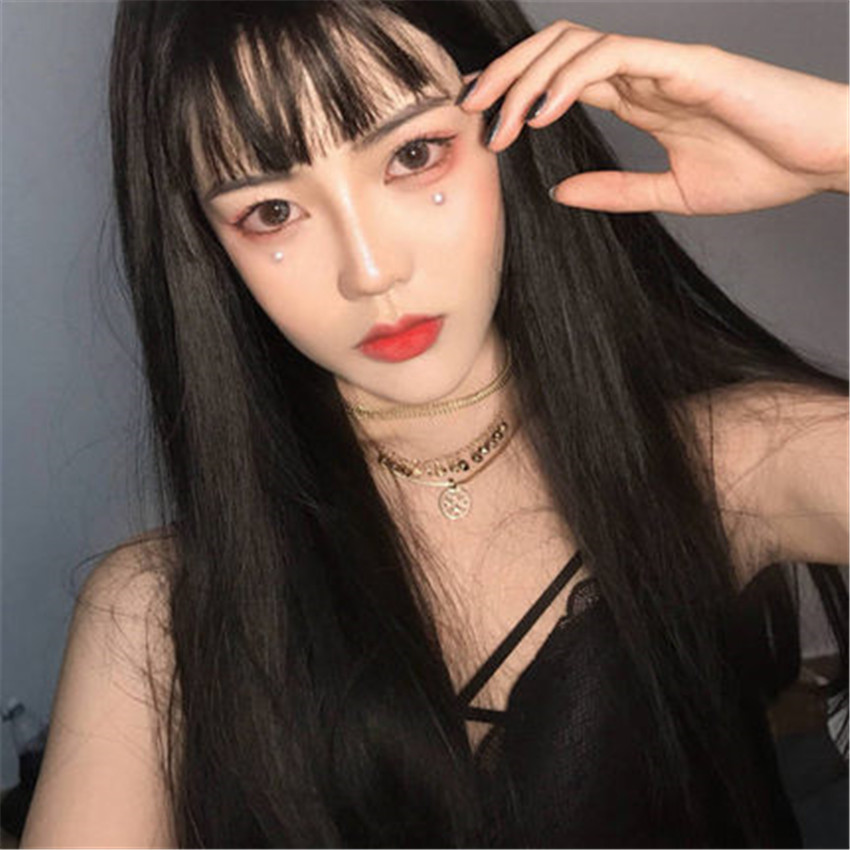 Wig Natural Lifelike Black Long Straight Hair Invisible Bangs Full