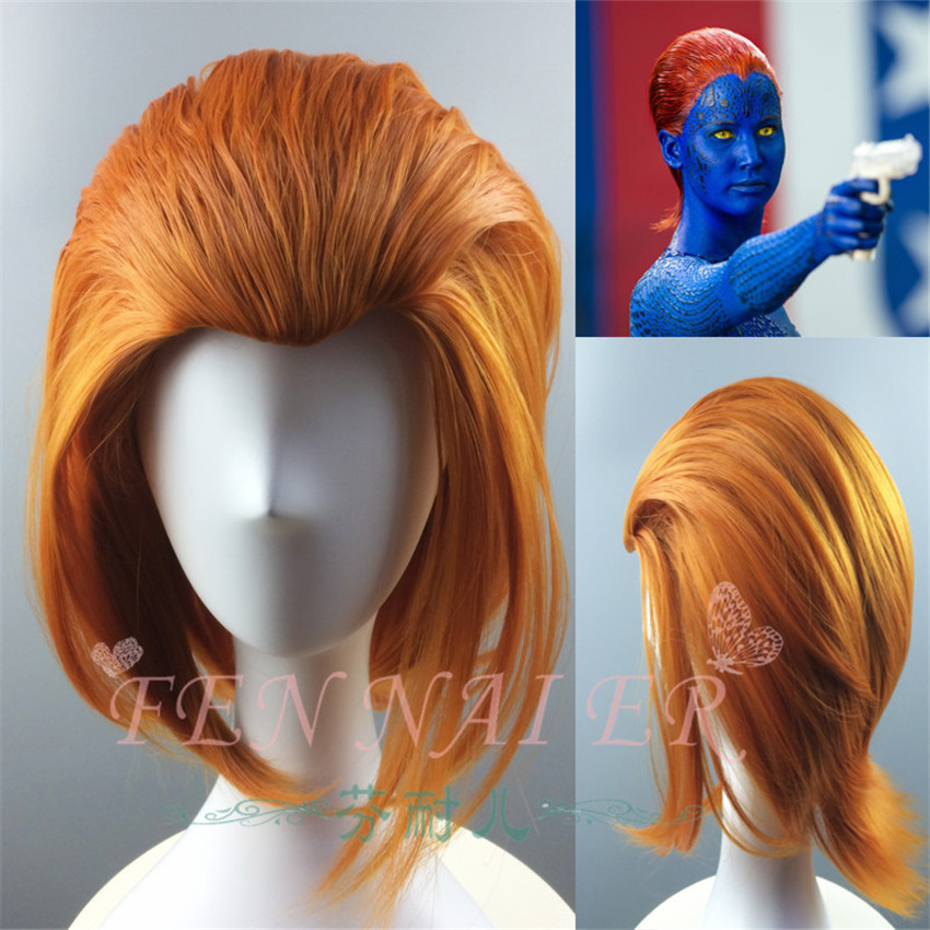 X Men Raven Cosplay Wig Gold Orange Short Women Hair Wigs Play