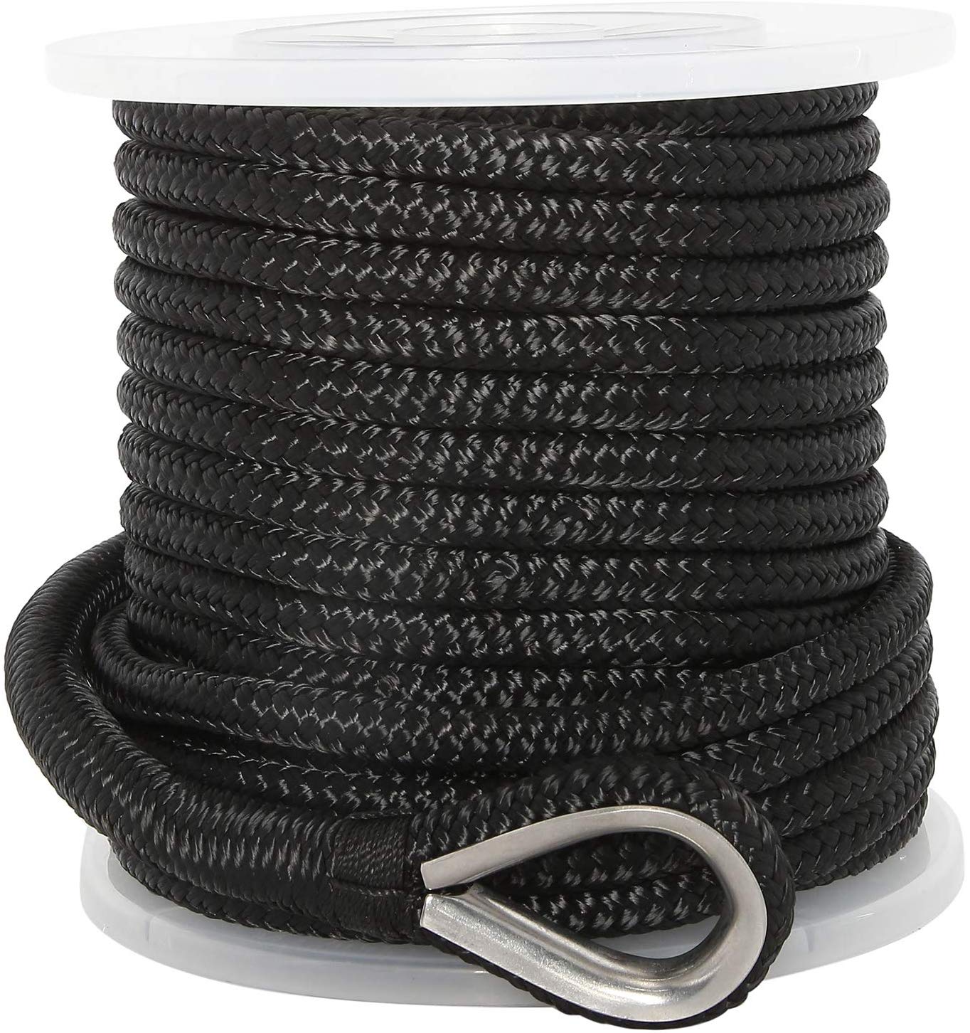NovelBee 3/8 x 200 Double Braid Nylon Anchor Line with Stainless Steel Thimble Dock Lines & Rope