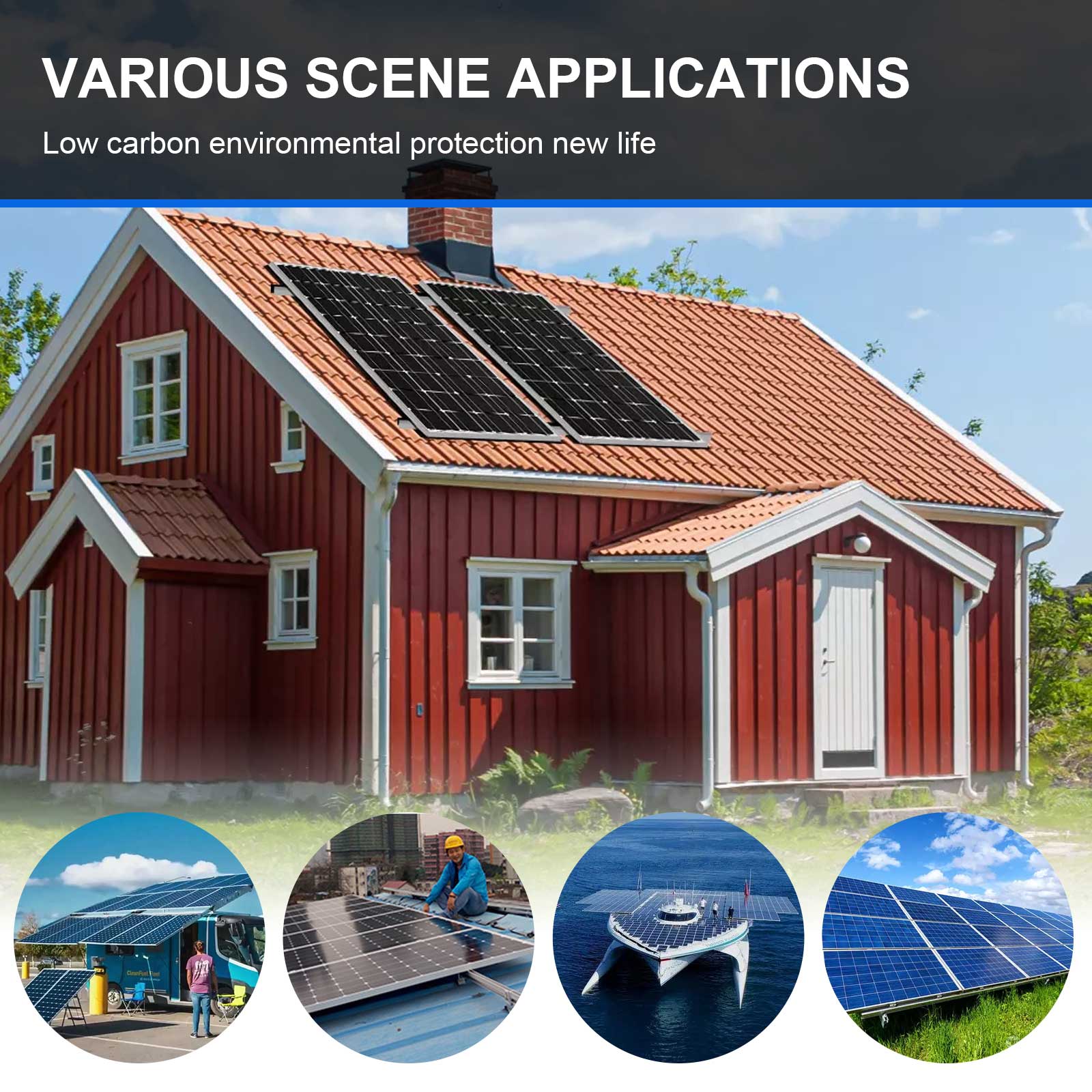 PFCTART 400W Monocrystalline Solar Panel, 12V/24V/36V/48V High-Efficiency For RV