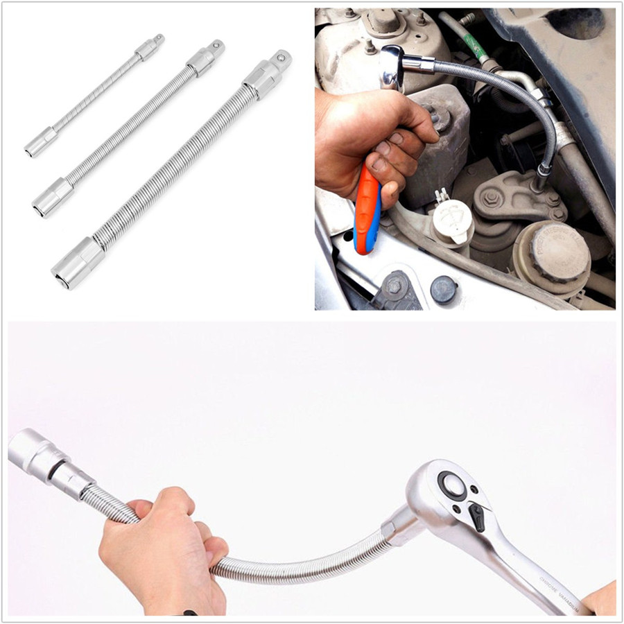 3Pcs 1//4/'/' 3//8/'/' 1//2/'/' Flexible Socket Extension Bar Ratchet Wrench Tool For Car