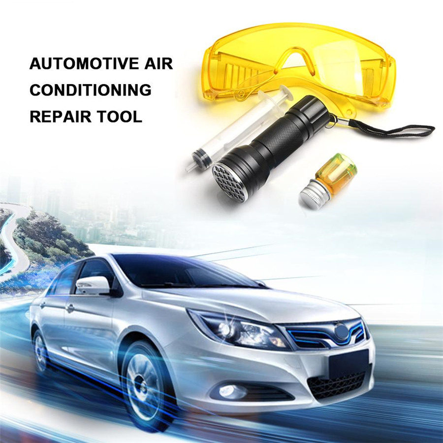 KKmoon Auto Air Conditioner Leak Detector UV Flashlight Refrigerant Leak Detection Tool Kit Car AC Leak Test Flashlight 21 LED UV Dye Fluorescent Glasses