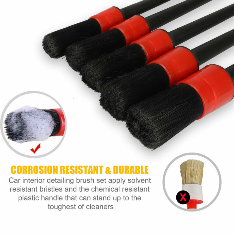 9PCS Auto Car Detailing Brush Kit Boar Hair Vehicle Interior Wheel