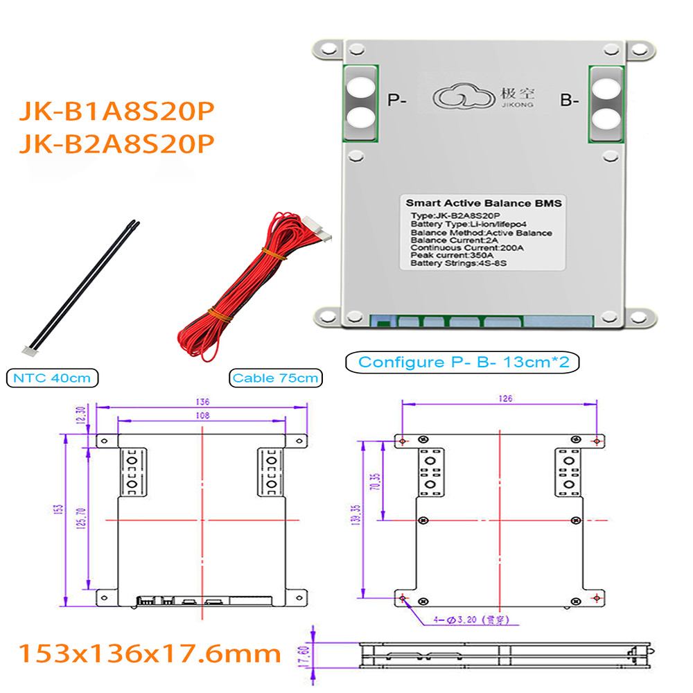 JKBMS Smart BMS 4S-8S 200A Mit Bluetooth – Aktives Balancing Für LiFePO4, Li-Ion, LTO Akkus