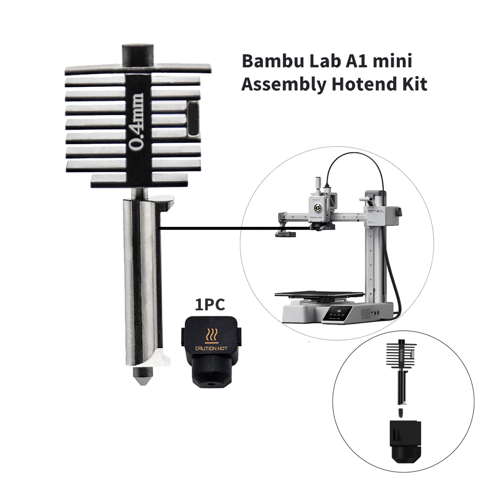 0.2mm-0.8mm Hardened Steel Nozzle Hotend Kit for Bambu Lab A1 Mini
