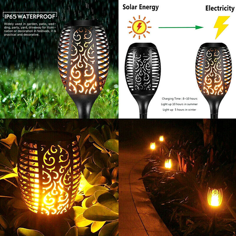 Solar Torch Light Dancing Flickering Flame Garden Lamp LED Waterproof 2-10 Pk