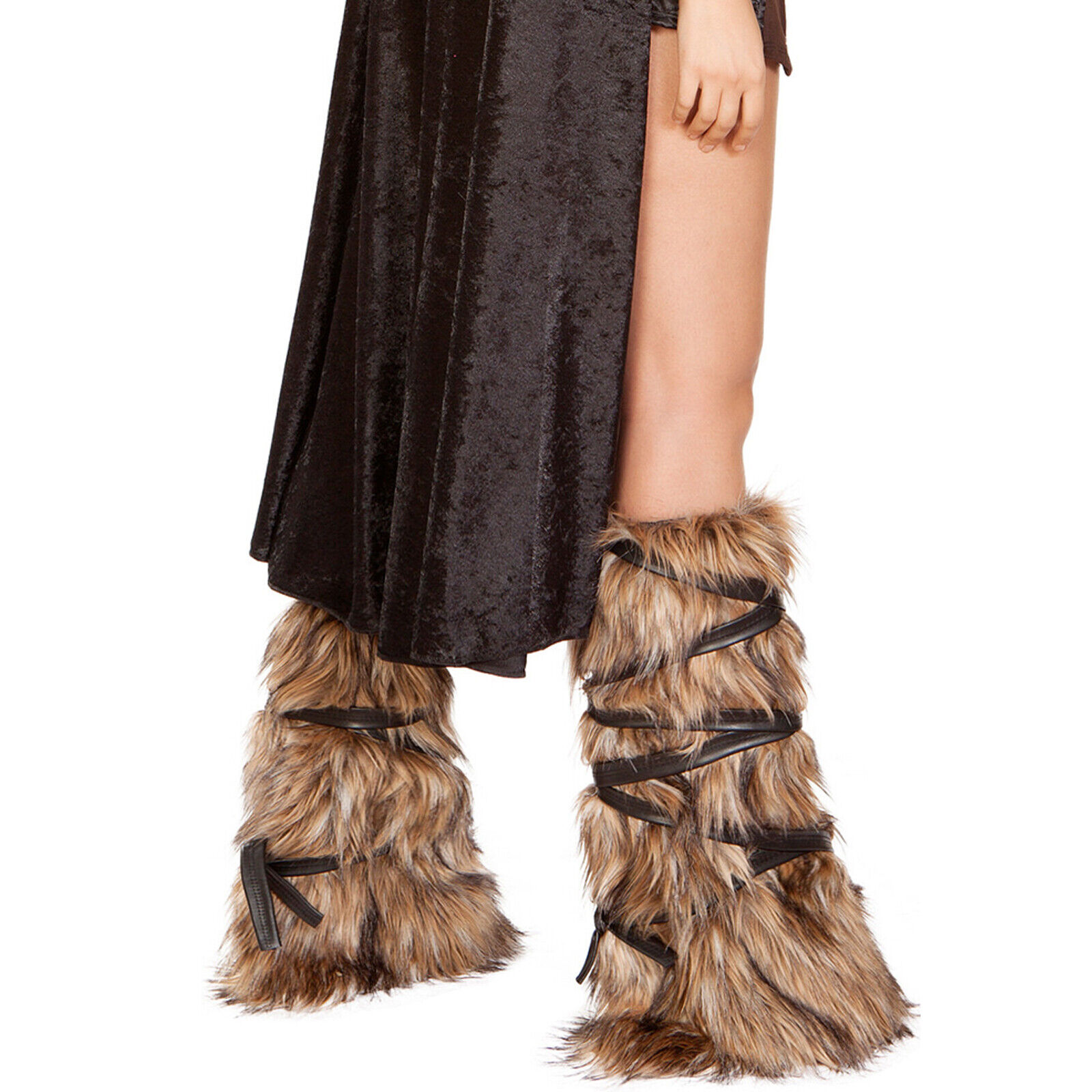 Viking Faux Fur Leg Warmers Strappy Furry Fuzzy Boot Covers